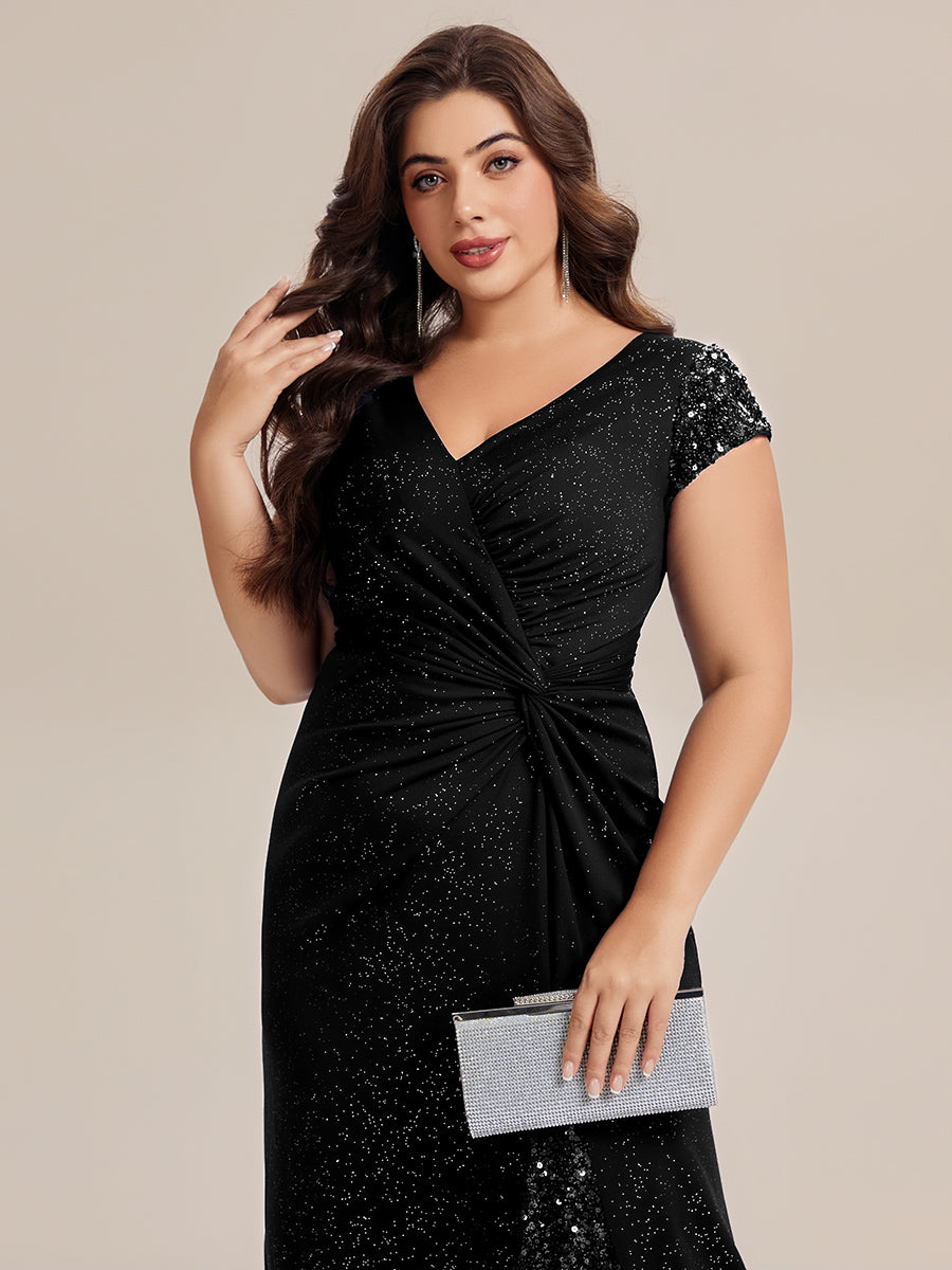 pretty KAIA|Plus Size Knotted Knit Cap Sleeve Maxi Glitter Evening Dress