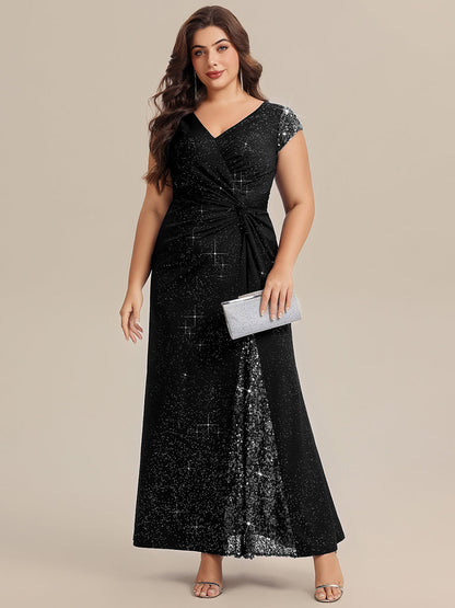 pretty KAIA|Plus Size Knotted Knit Cap Sleeve Maxi Glitter Evening Dress