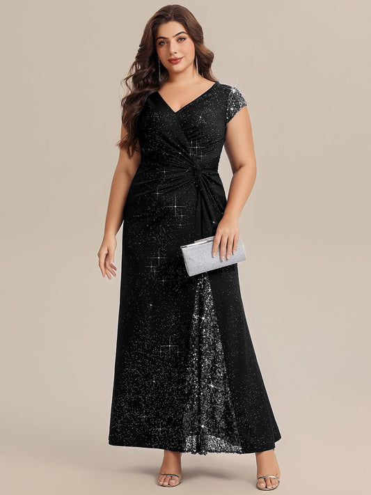 pretty KAIA|Plus Size Knotted Knit Cap Sleeve Maxi Glitter Evening Dress
