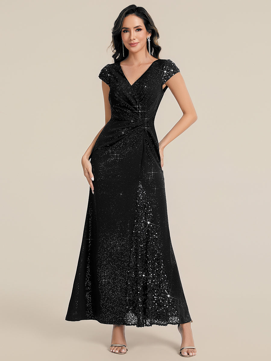 ever KAIA|Knotted Knit Cap Sleeve Maxi Glitter Evening Dress