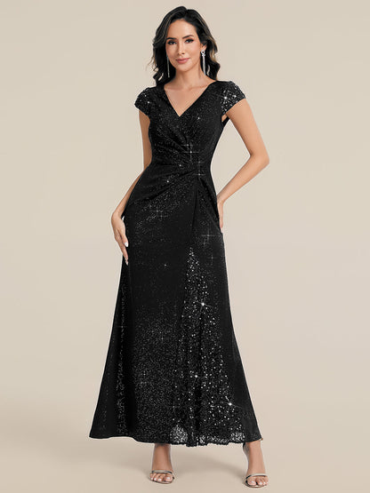 ever KAIA|Knotted Knit Cap Sleeve Maxi Glitter Evening Dress
