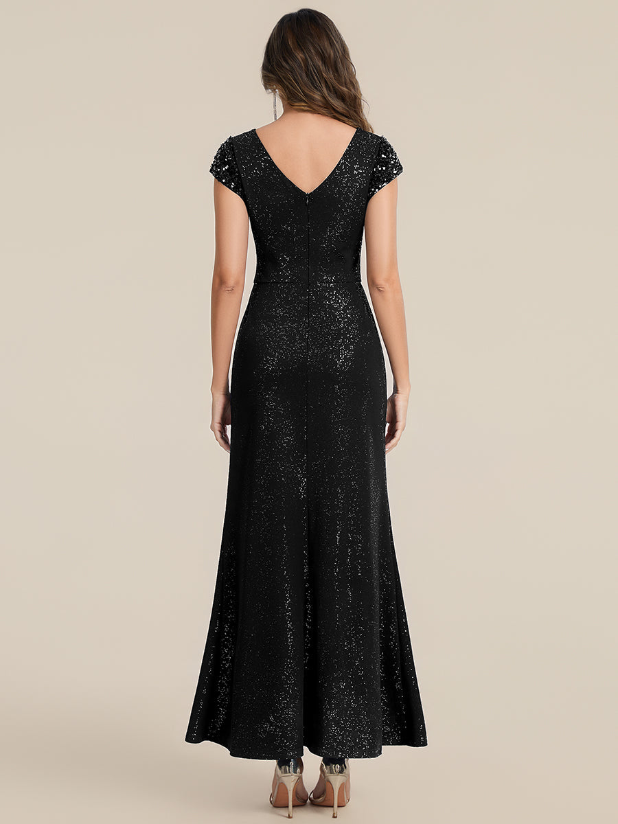 ever KAIA|Knotted Knit Cap Sleeve Maxi Glitter Evening Dress
