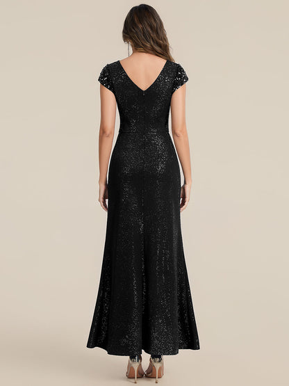 ever KAIA|Knotted Knit Cap Sleeve Maxi Glitter Evening Dress