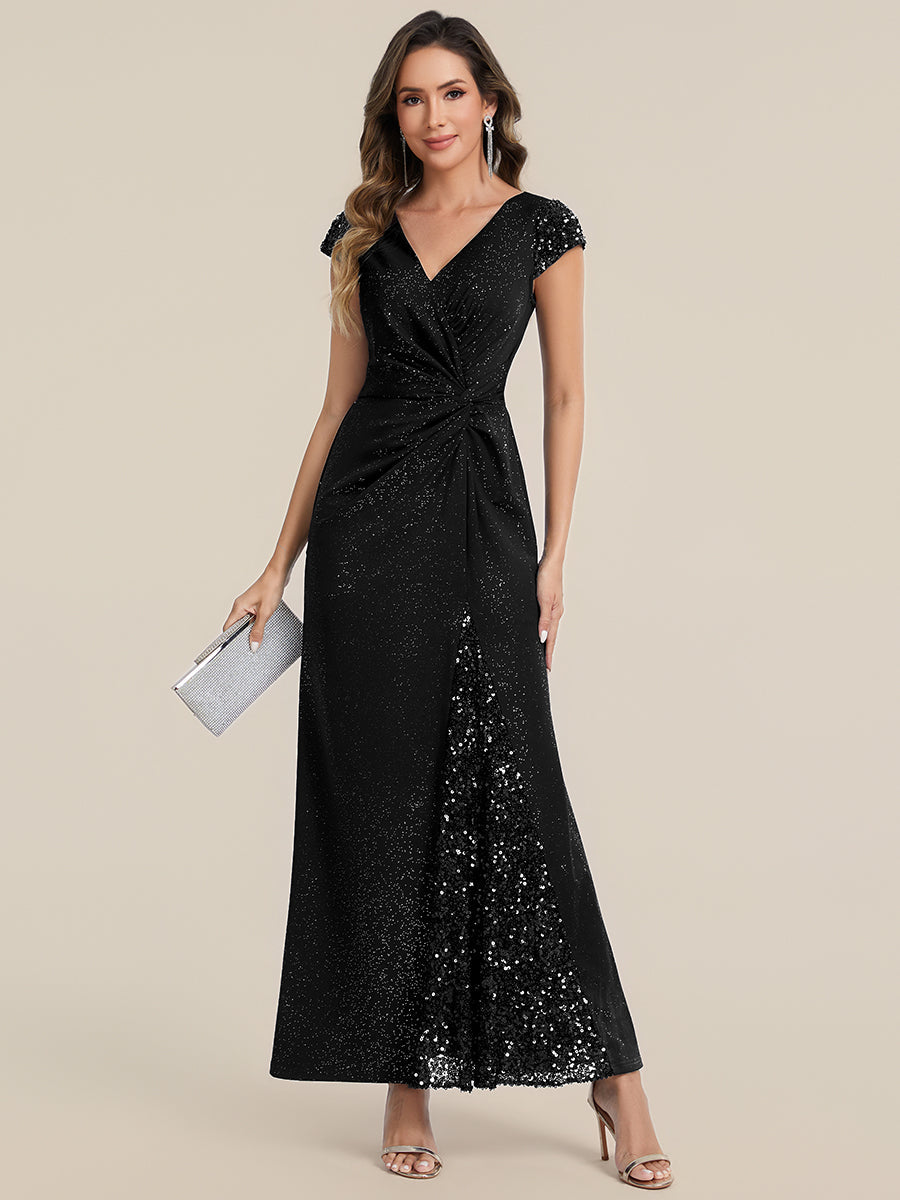 ever KAIA|Knotted Knit Cap Sleeve Maxi Glitter Evening Dress