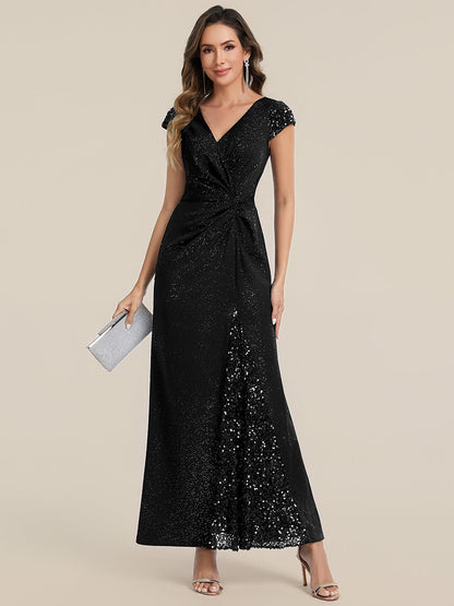 ever KAIA|Knotted Knit Cap Sleeve Maxi Glitter Evening Dress