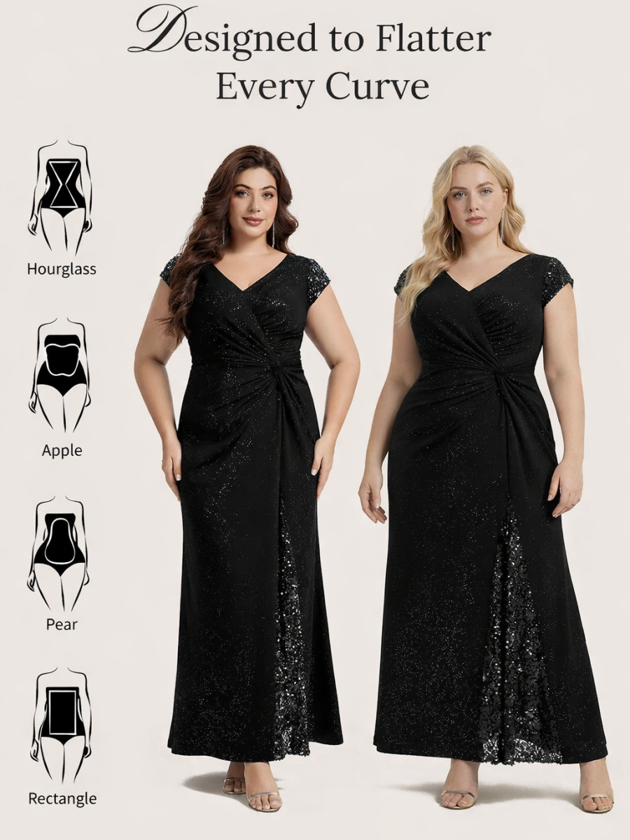ever KAIA|Knotted Knit Cap Sleeve Maxi Glitter Evening Dress