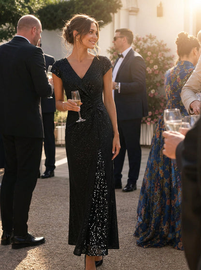 ever KAIA|Knotted Knit Cap Sleeve Maxi Glitter Evening Dress