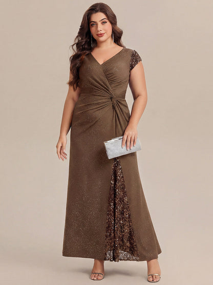 pretty KAIA|Plus Size Knotted Knit Cap Sleeve Maxi Glitter Evening Dress