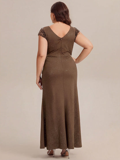 pretty KAIA|Plus Size Knotted Knit Cap Sleeve Maxi Glitter Evening Dress