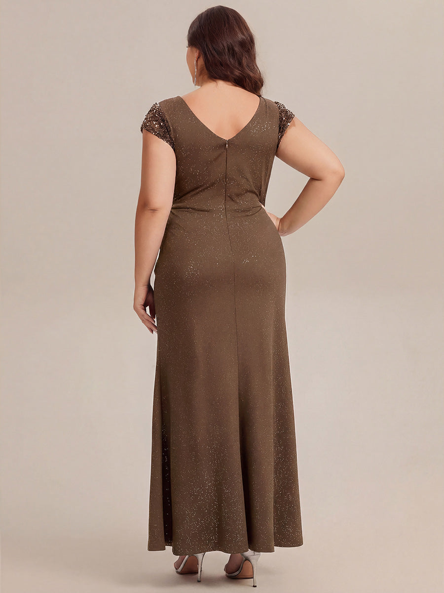 ever KAIA|Knotted Knit Cap Sleeve Maxi Glitter Evening Dress