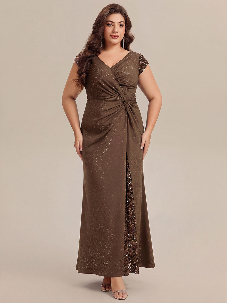 ever KAIA|Knotted Knit Cap Sleeve Maxi Glitter Evening Dress