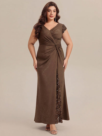 ever KAIA|Knotted Knit Cap Sleeve Maxi Glitter Evening Dress