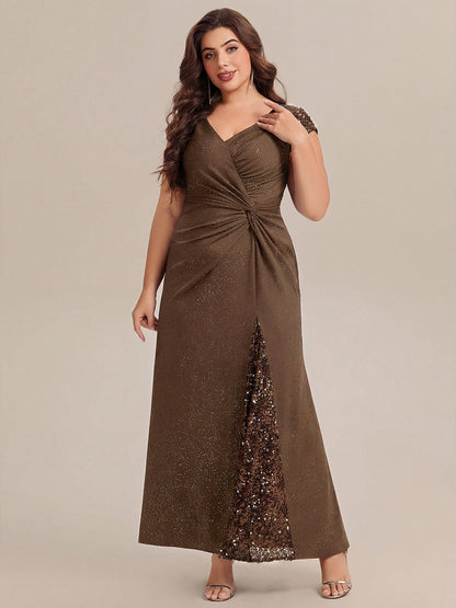ever KAIA|Knotted Knit Cap Sleeve Maxi Glitter Evening Dress