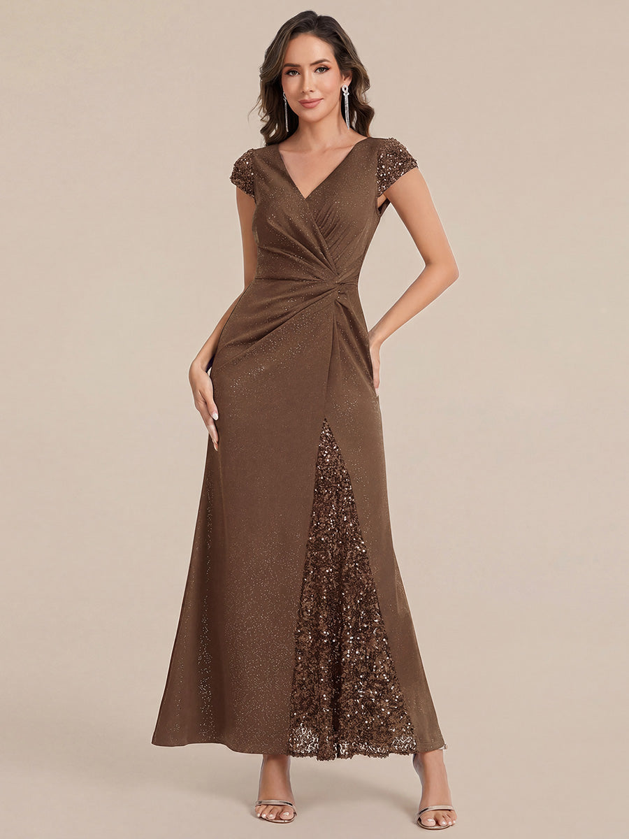 ever KAIA|Knotted Knit Cap Sleeve Maxi Glitter Evening Dress