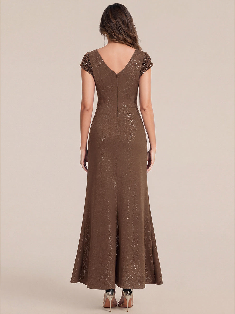 ever KAIA|Knotted Knit Cap Sleeve Maxi Glitter Evening Dress