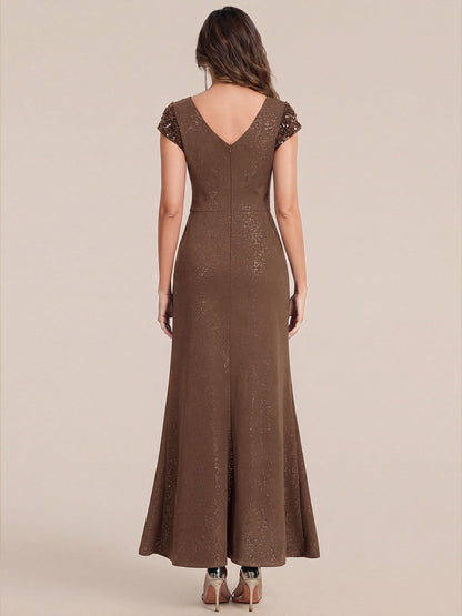 ever KAIA|Knotted Knit Cap Sleeve Maxi Glitter Evening Dress