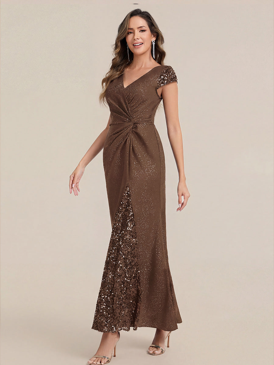 ever KAIA|Knotted Knit Cap Sleeve Maxi Glitter Evening Dress
