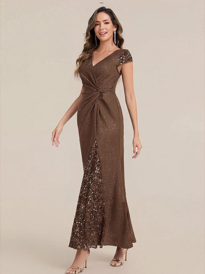 ever KAIA|Knotted Knit Cap Sleeve Maxi Glitter Evening Dress