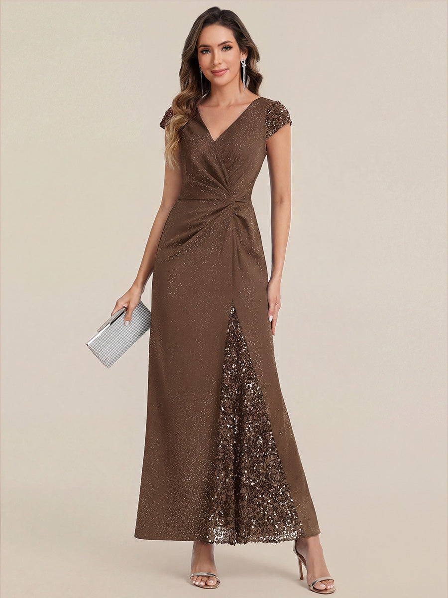 ever KAIA|Knotted Knit Cap Sleeve Maxi Glitter Evening Dress