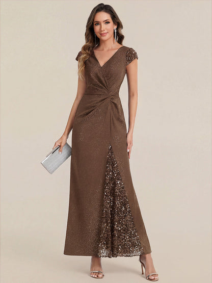ever KAIA|Knotted Knit Cap Sleeve Maxi Glitter Evening Dress