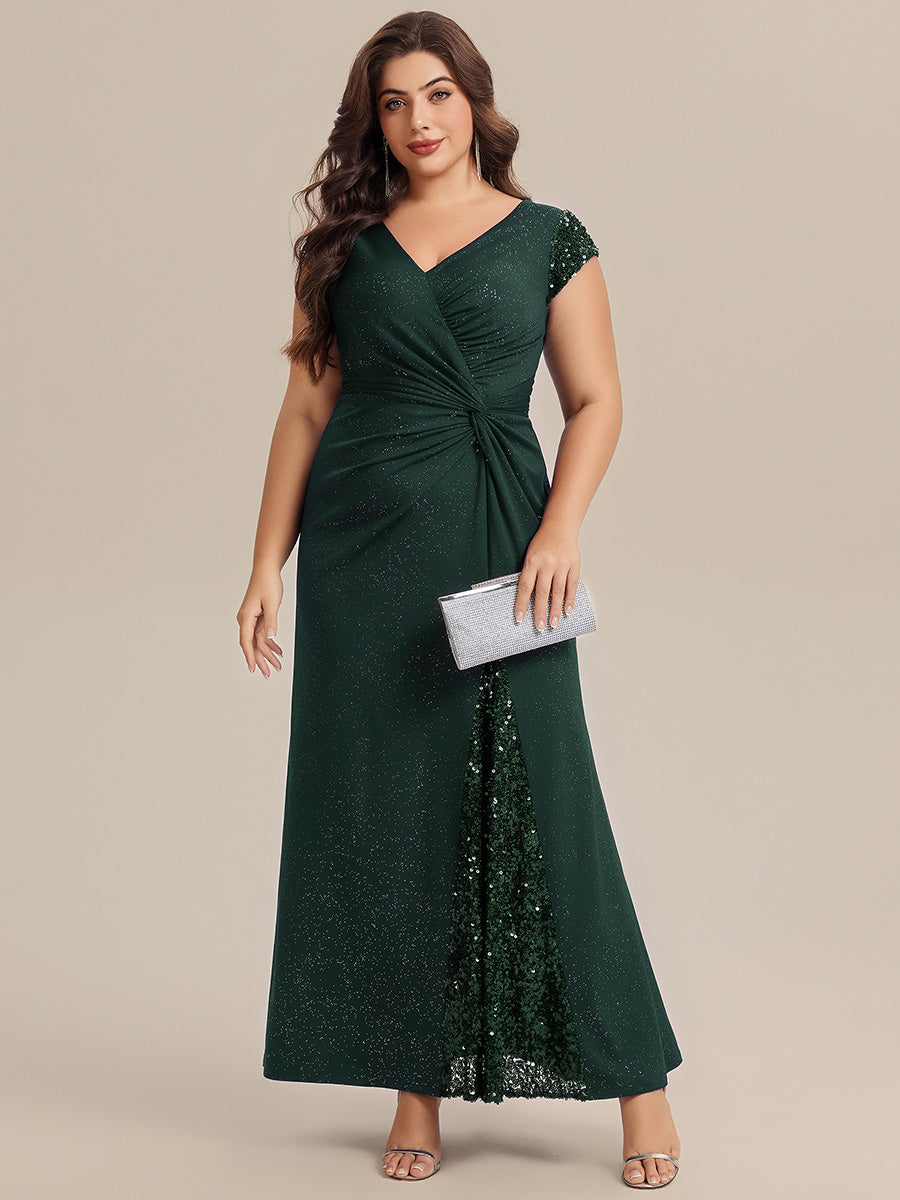 ever KAIA|Knotted Knit Cap Sleeve Maxi Glitter Evening Dress