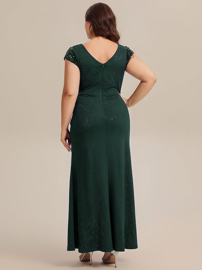 pretty KAIA|Plus Size Knotted Knit Cap Sleeve Maxi Glitter Evening Dress