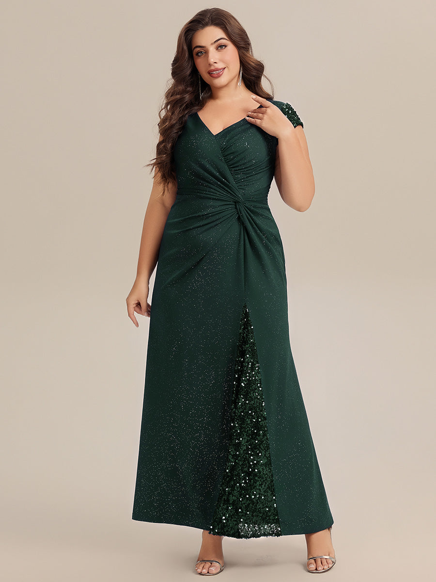 ever KAIA|Knotted Knit Cap Sleeve Maxi Glitter Evening Dress