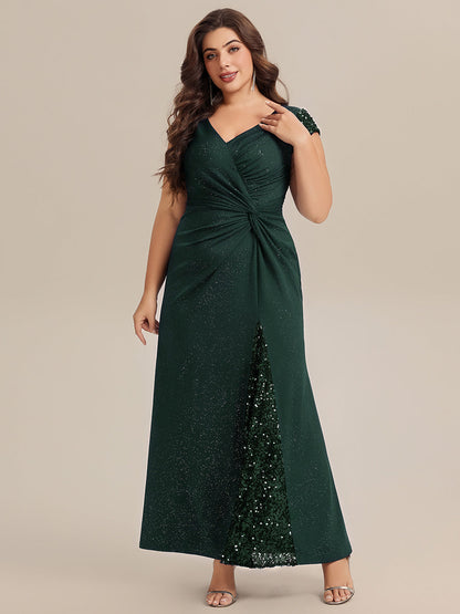 ever KAIA|Knotted Knit Cap Sleeve Maxi Glitter Evening Dress