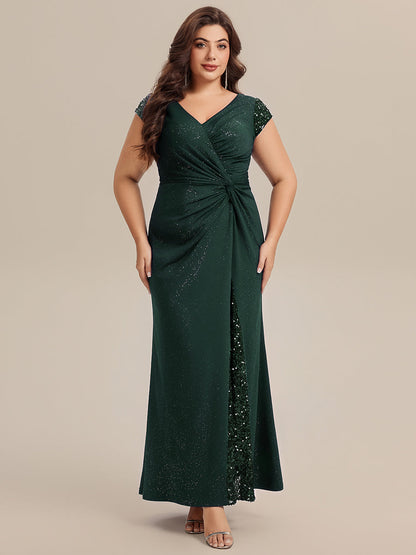 ever KAIA|Knotted Knit Cap Sleeve Maxi Glitter Evening Dress