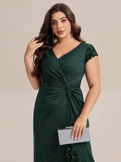 pretty KAIA|Plus Size Knotted Knit Cap Sleeve Maxi Glitter Evening Dress