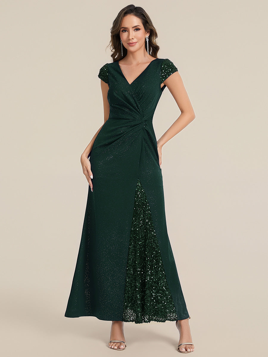 ever KAIA|Knotted Knit Cap Sleeve Maxi Glitter Evening Dress