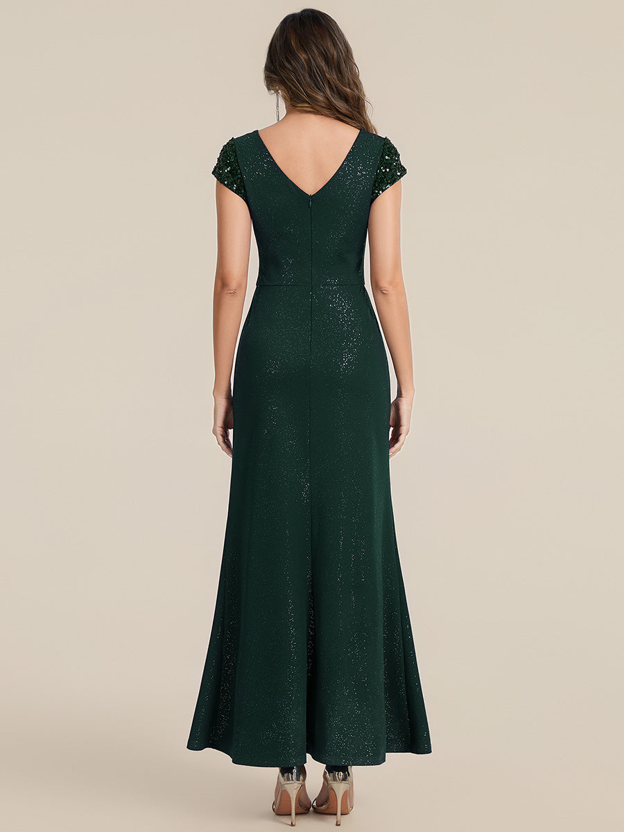 ever KAIA|Knotted Knit Cap Sleeve Maxi Glitter Evening Dress