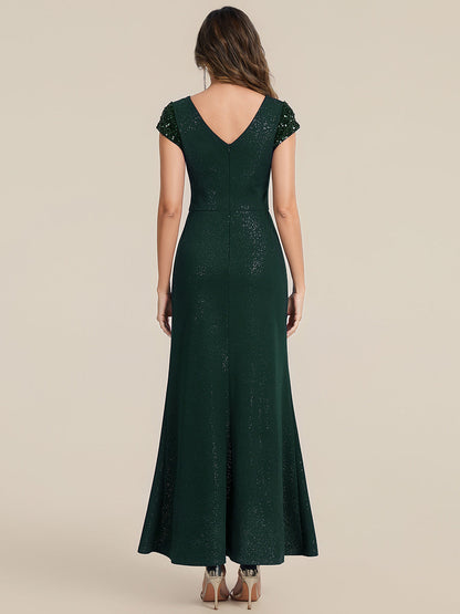 ever KAIA|Knotted Knit Cap Sleeve Maxi Glitter Evening Dress