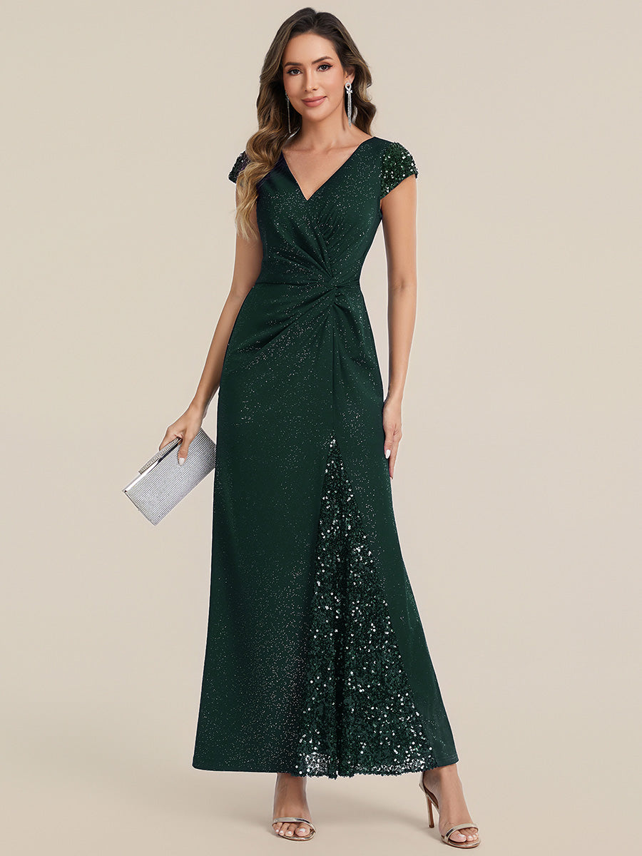ever KAIA|Knotted Knit Cap Sleeve Maxi Glitter Evening Dress