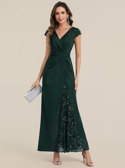 ever KAIA|Knotted Knit Cap Sleeve Maxi Glitter Evening Dress