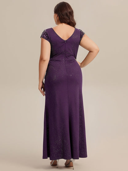 ever KAIA|Knotted Knit Cap Sleeve Maxi Glitter Evening Dress