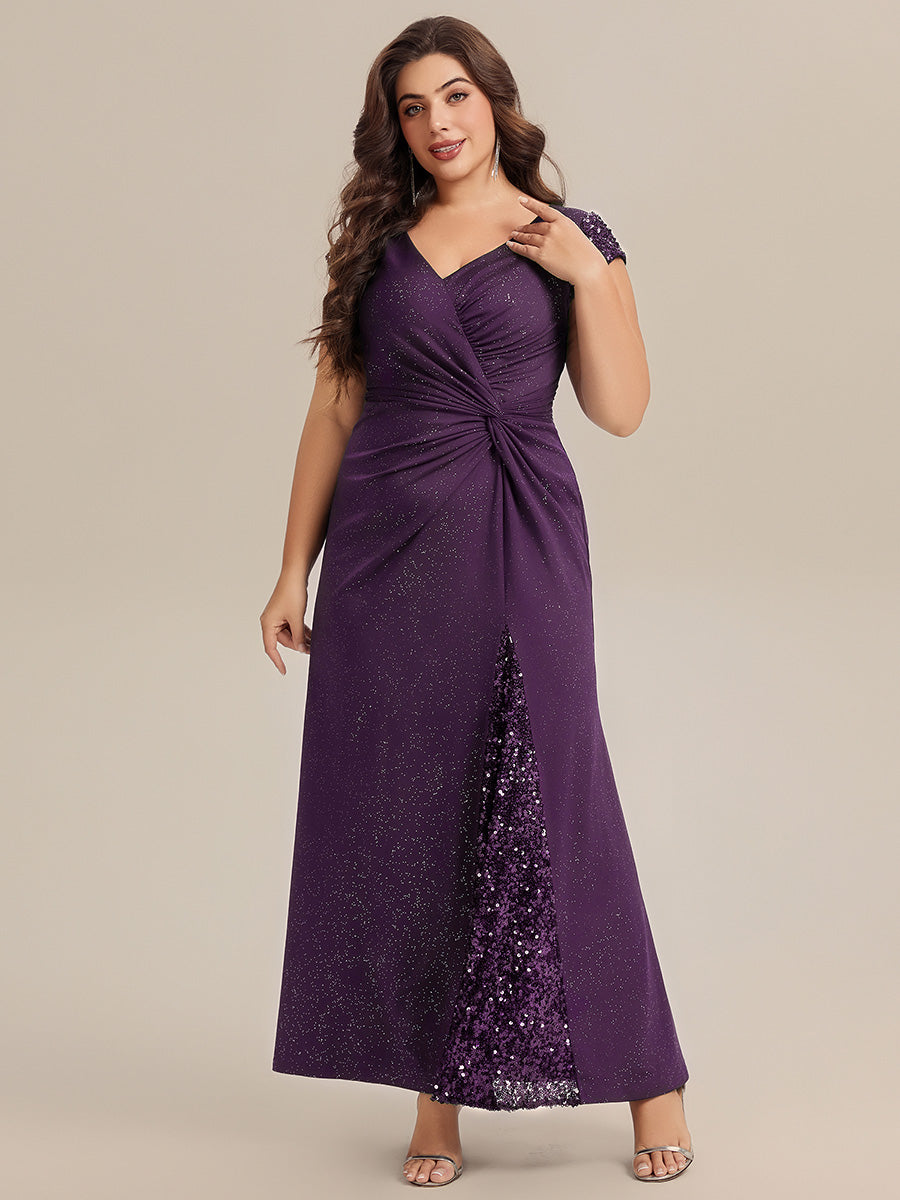 ever KAIA|Knotted Knit Cap Sleeve Maxi Glitter Evening Dress