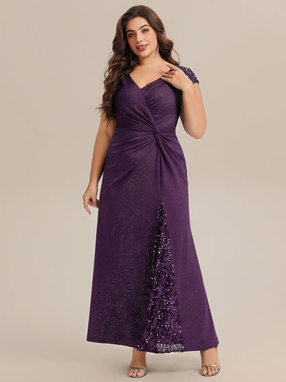 ever KAIA|Knotted Knit Cap Sleeve Maxi Glitter Evening Dress