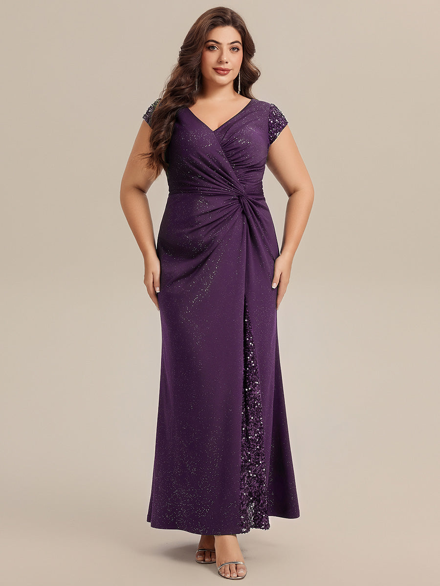 ever KAIA|Knotted Knit Cap Sleeve Maxi Glitter Evening Dress