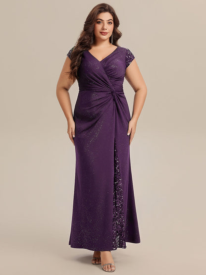 pretty KAIA|Plus Size Knotted Knit Cap Sleeve Maxi Glitter Evening Dress
