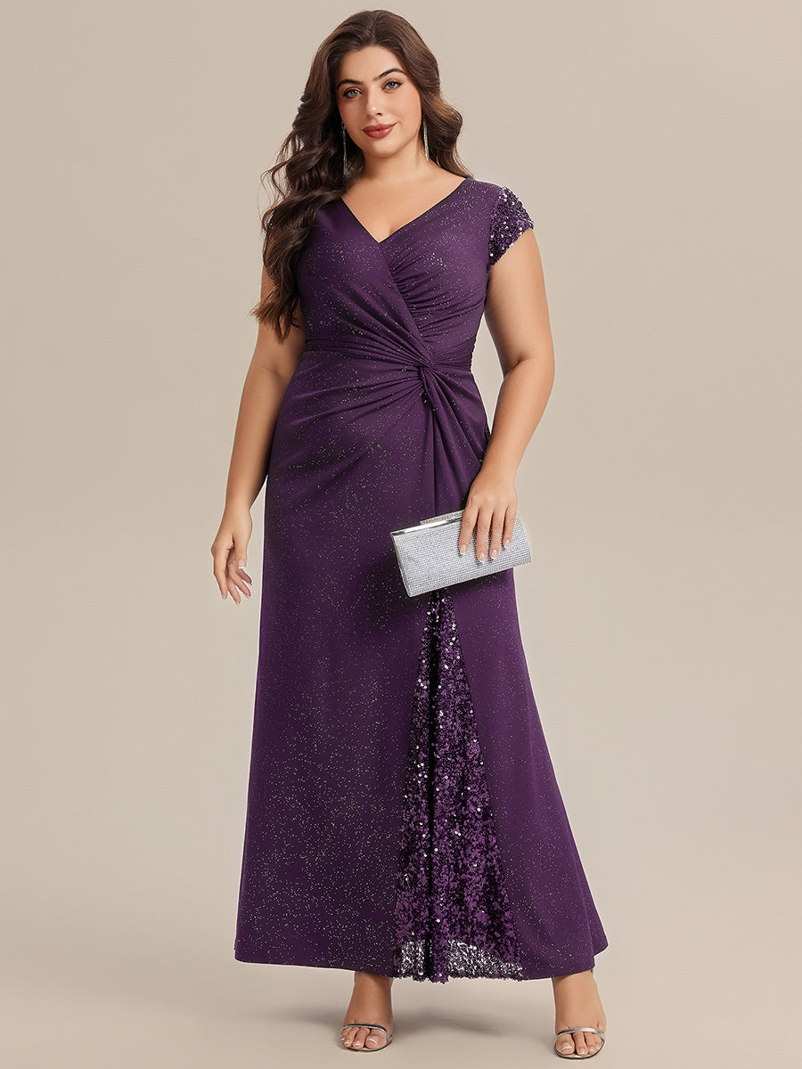 ever KAIA|Knotted Knit Cap Sleeve Maxi Glitter Evening Dress