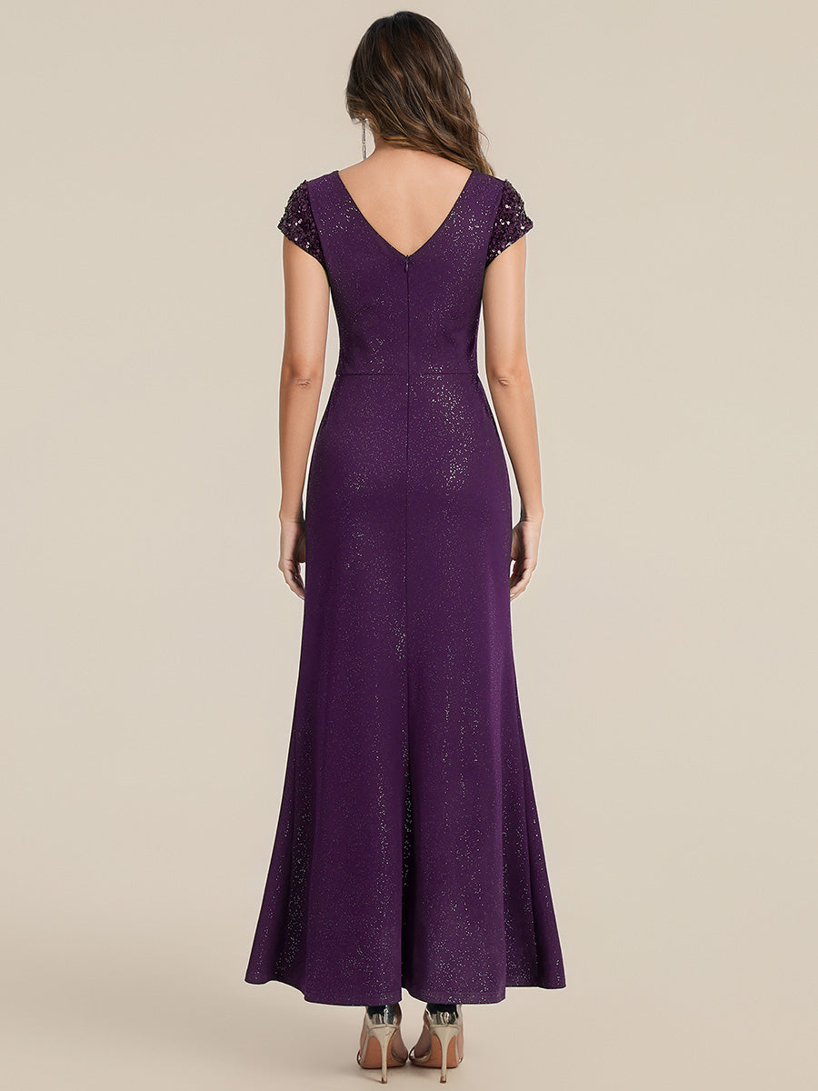 ever KAIA|Knotted Knit Cap Sleeve Maxi Glitter Evening Dress