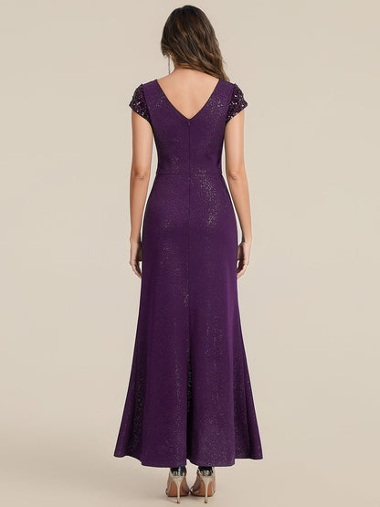 ever KAIA|Knotted Knit Cap Sleeve Maxi Glitter Evening Dress