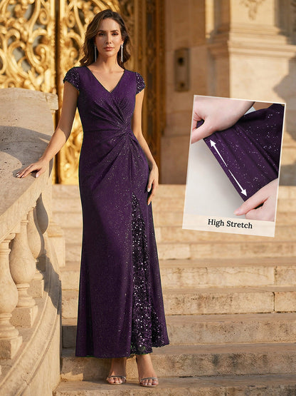 ever KAIA|Knotted Knit Cap Sleeve Maxi Glitter Evening Dress