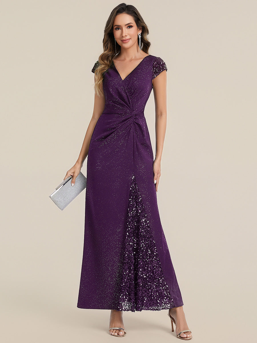 ever KAIA|Knotted Knit Cap Sleeve Maxi Glitter Evening Dress