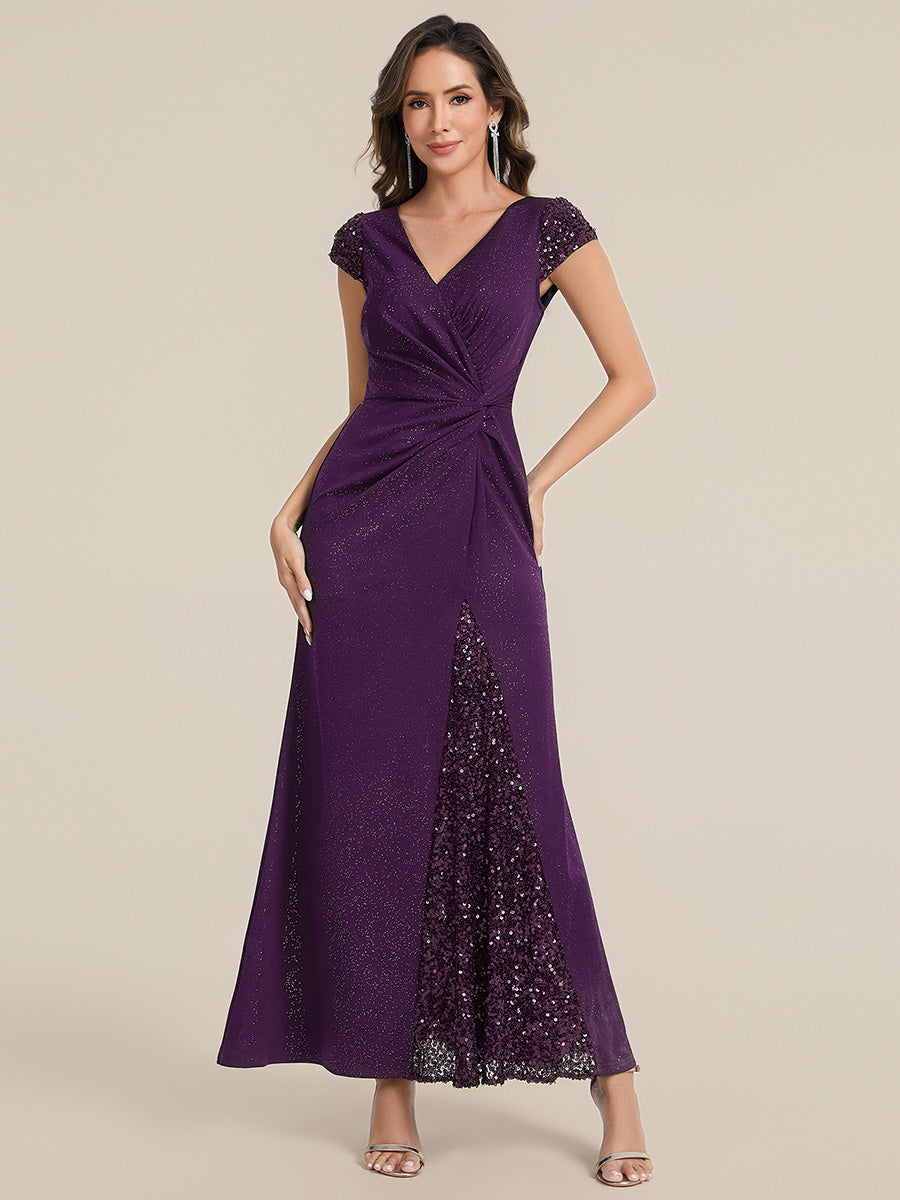 ever KAIA|Knotted Knit Cap Sleeve Maxi Glitter Evening Dress