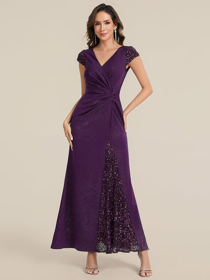 ever KAIA|Knotted Knit Cap Sleeve Maxi Glitter Evening Dress