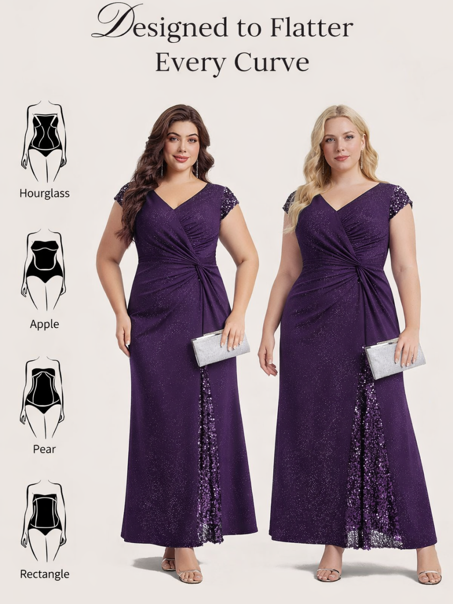 ever KAIA|Knotted Knit Cap Sleeve Maxi Glitter Evening Dress