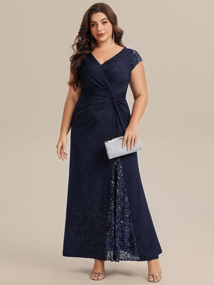 ever KAIA|Knotted Knit Cap Sleeve Maxi Glitter Evening Dress