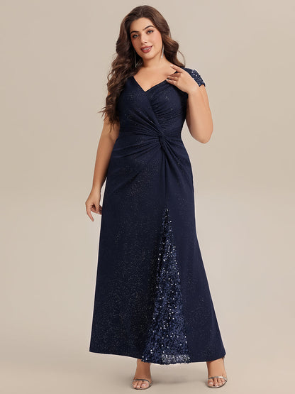 pretty KAIA|Plus Size Knotted Knit Cap Sleeve Maxi Glitter Evening Dress